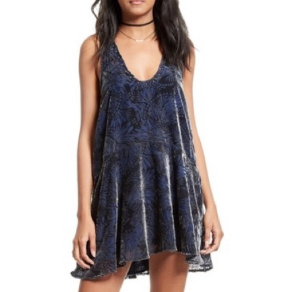 Free people Ellie burnout blue velvet mini dress S